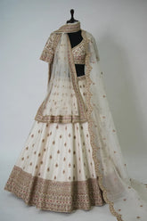 Off White Raw Silk Zari Sequin Embroidery Lehenga